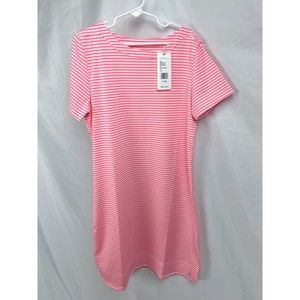 Vineyard Vines Girl L 14 Neon Rosa Stripe Sankaty Dress Short Sleeve Round Neck